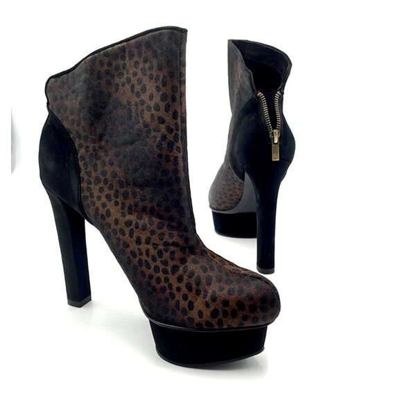 Pelle Moda Shoes - PELLE MODA Raw Umber Print Calf Hair/Kid Suede Platform Heel Bootie Boots NWT